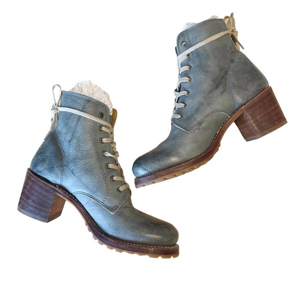 Frye Vintage Sabrina Blue Leather Lace Up Boots Size 8.5 - Picture 8 of 16